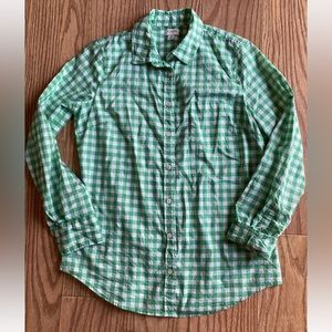 J Crew Women’s Gingham Green And White Long Sleeve Button Down Shirt Size Small